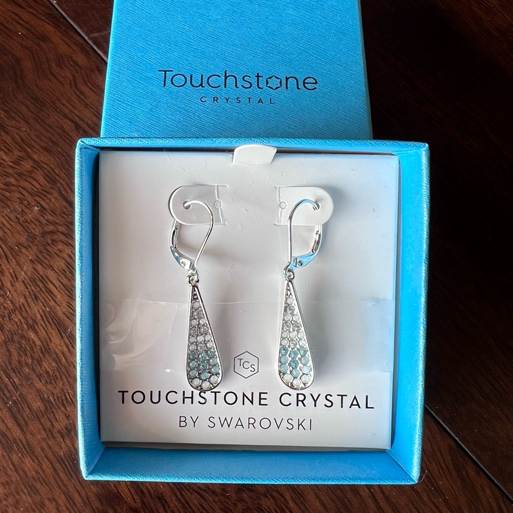 Touchstone Crystal Silver Earrings with Light Blue Accents. Splash Around